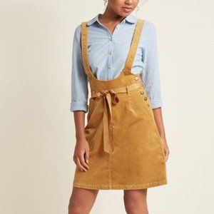 Modcloth A-line Corduroy Jumper Mustard Yellow Pockets Skirt Skirtall Honey